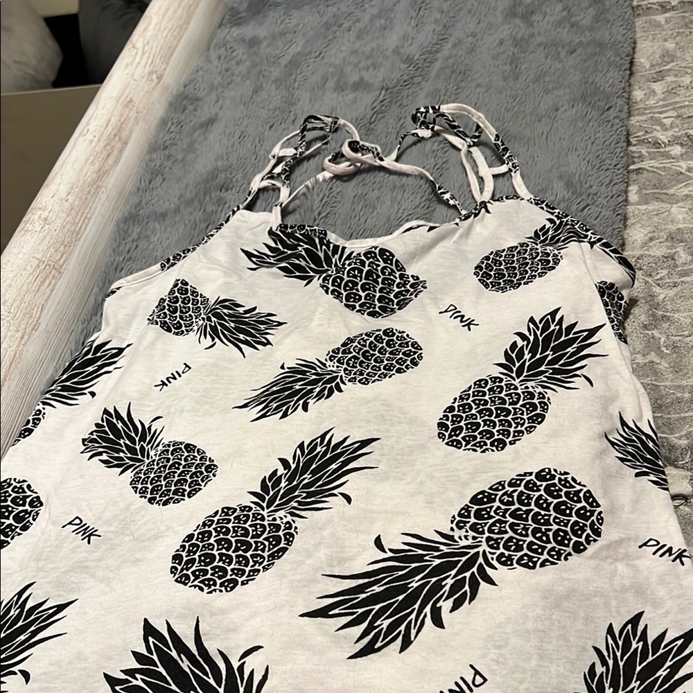 PINK Victoria's Secret Black and White Pineapple Tank Top